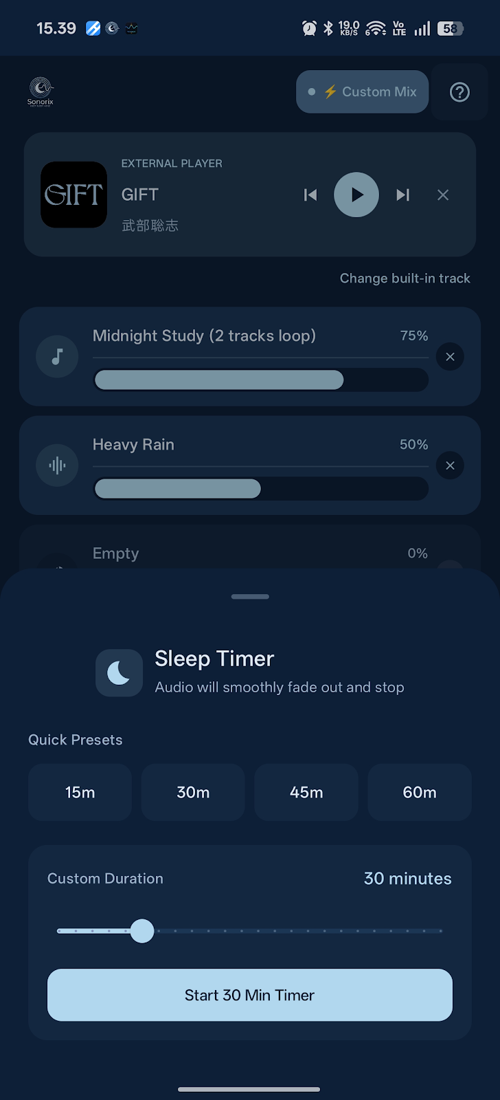Sonorix Sleep Timer Modal