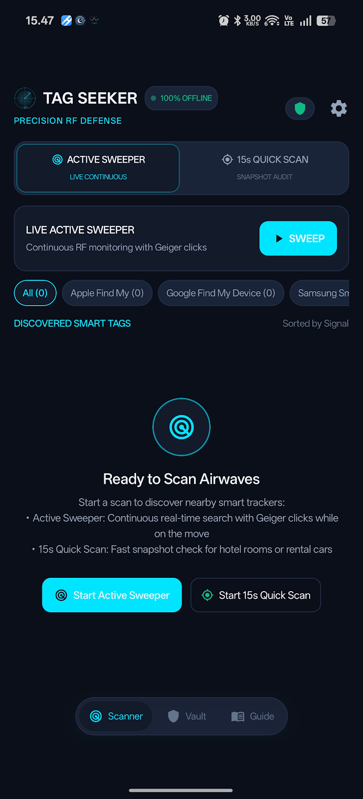 Tag Seeker Standby Airwaves Ready Screen