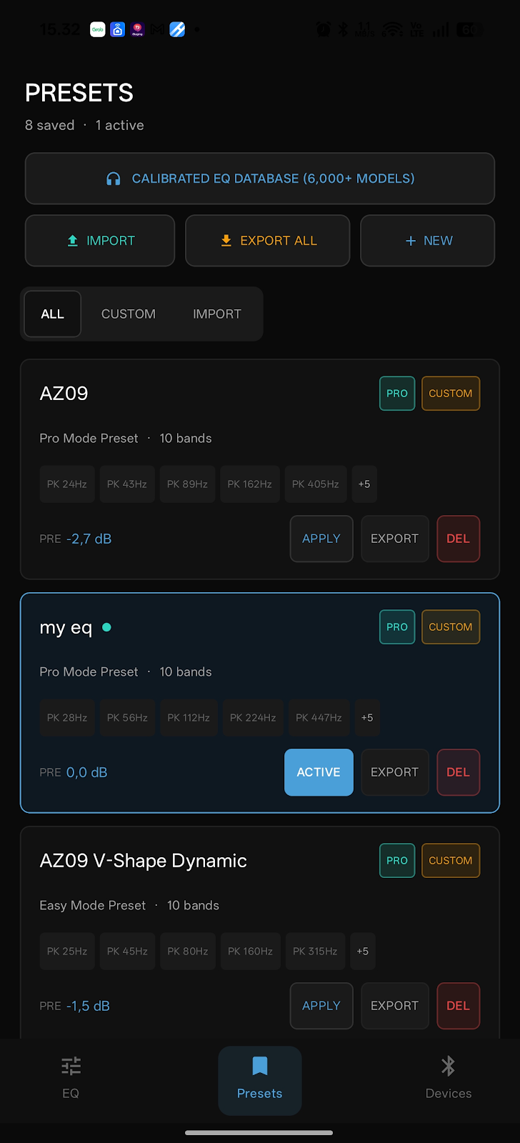Tonemorph Presets Manager Interface with Custom and Pro Presets